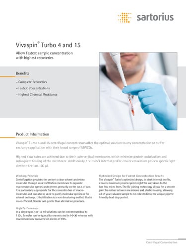 Sartorius Vivaspin Turbo 4 and 15：Allow fastest sample concentration with highest recoveries